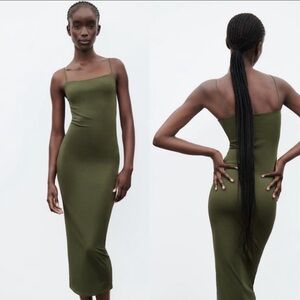 ZARA - Olive Green Bodycon Maxi Dress (Small)